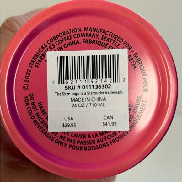 Starbucks 2022 /NWT/Yellow Pink and Coral Stainless Steel Insulated 24oz Venti - Picture 9 of 10